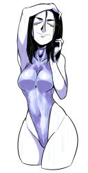 Rule 34 | 1girl, absurdres, black hair, breasts, closed eyes, commentary, covered navel, cowboy shot, cropped legs, hand on own head, highleg, highleg swimsuit, highres, medium breasts, one-piece swimsuit, original, smile, solo, swimsuit, symbol-only commentary, tagane, turtleneck, turtleneck one-piece swimsuit, wet