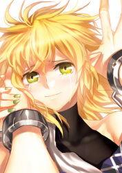 Rule 34 | 1girl, bad id, bad pixiv id, blonde hair, cuffs, female focus, green eyes, hand on another&#039;s face, hoshiguma yuugi, irua, light smile, looking at viewer, mizuhashi parsee, nail polish, pointy ears, short hair, smile, solo focus, tears, touhou