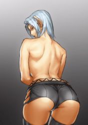Rule 34 | 1girl, animated, animated gif, ass, ass shake, back, blue eyes, elf, elvaan, final fantasy, final fantasy xi, from behind, jiggle, looking back, pointy ears, royal s, shiny skin, short hair, short shorts, shorts, silver hair, solo, thighhighs, topless
