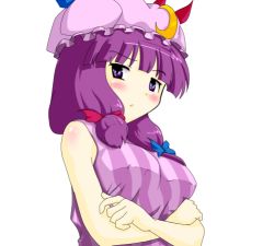 Rule 34 | 1girl, bad id, bad pixiv id, bow, breasts, female focus, hat, large breasts, long hair, lowres, patchouli knowledge, pink bow, purple hair, ribbon, solo, touhou, tsuki hana