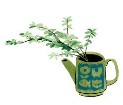 Rule 34 | animal print, artist name, branch, coffee pot, fish print, floral print, hirasawa minami, lowres, no humans, no lineart, original, plant, potted plant, simple background, still life, white background