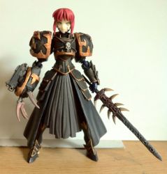 Rule 34 | adeptus astartes, ahoge, armor, artoria pendragon (all), artoria pendragon (fate), chaos(wh40k), chaos (warhammer), chaos space marine, claws, cosplay, crossover, fate (series), figure, gauntlets, greaves, open mouth, photo (medium), red hair, saber (fate), saber alter, scar, skull, sword, warhammer 40k, weapon, yellow eyes