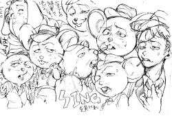 Rule 34 | 1boy, 1girl, buck teeth, elephant, expressions, fedora, formal, greyscale, hat, highres, meena (sing), mike (sing), monochrome, mouse (animal), personification, reticulum, sing (movie), suit, teeth