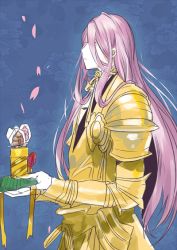 Rule 34 | 10s, 1boy, armor, cherry blossoms, gold armor, hachisuka kotetsu, long hair, male focus, petals, profile, purple hair, solo, touken ranbu, yanyo (ogino atsuki)