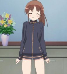 Rule 34 | 1girl, bare legs, closed eyes, female focus, jacket, long sleeves, naked jacket, saki (manga), solo, takakamo shizuno