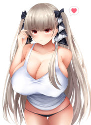 Rule 34 | 1girl, azur lane, bare shoulders, black bow, black panties, bow, breasts, cleavage, covered erect nipples, formidable (azur lane), gintokyhenry, hair ornament, heart, highres, huge breasts, light blush, long hair, looking at viewer, panties, platinum blonde hair, red eyes, shirt, silver hair, skindentation, sleeveless, sleeveless shirt, smile, solo, speech bubble, spoken heart, tank top, twintails, two-tone ribbon, underwear, very long hair, white shirt