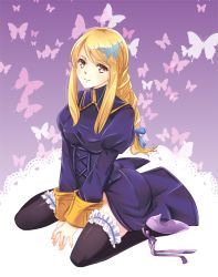 Rule 34 | 1girl, agrias oaks, black thighhighs, blonde hair, braid, braided ponytail, breasts, bug, butterfly, final fantasy, final fantasy tactics, groin, high heels, insect, kokoron450, long hair, looking at viewer, single braid, solo, thighhighs