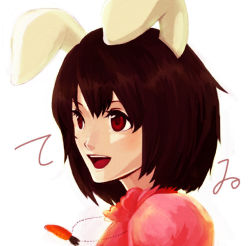 Rule 34 | 1girl, animal ears, bad id, bad pixiv id, black hair, rabbit ears, female focus, inaba tewi, jewelry, necklace, nirco, parabox131, red eyes, short hair, smile, solo, touhou