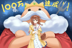 Rule 34 | 1girl, animal collar, animal ears, astronaut, bone hair ornament, braid, brown eyes, brown hair, collar, commentary request, congratulations, crossed arms, dog ears, dog girl, dog tail, dress, hair ornament, highres, hololive, inugami korone, inugami korone (1st costume), jacket, jiu fanglianhua, looking at viewer, partial commentary, red collar, tail, translation request, virtual youtuber, white dress, yellow jacket