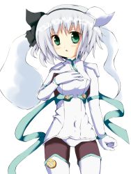 Rule 34 | 1girl, cosplay, djibril spica, djibril spica (cosplay), female focus, ghost, green eyes, highres, konpaku youmu, konpaku youmu (ghost), makai tenshi djibril, makai tenshi djibril 4, pantyhose, short hair, silver hair, solo, tana16, thighhighs, touhou