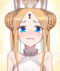 Rule 34 | 1girl, abigail williams (fate), abigail williams (swimsuit foreigner) (fate), abigail williams (swimsuit foreigner) (second ascension) (fate), absurdres, bare shoulders, blonde hair, blue eyes, blush, braid, braided bun, breasts, coffeekite, double bun, fate/grand order, fate (series), forehead, hair bun, hat, highres, keyhole, long hair, looking at viewer, mitre, one-piece swimsuit, open mouth, parted bangs, sidelocks, small breasts, swimsuit, tearing up, twintails, very long hair, white headwear, white one-piece swimsuit