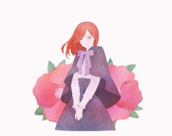 Rule 34 | 1other, alternate costume, androgynous, bad id, bad twitter id, capelet, cinnabar (houseki no kuni), eyes visible through hair, flower, hair over one eye, highres, houseki no kuni, long bangs, long hair, looking at viewer, mydeerwitch, neck ribbon, red eyes, red hair, ribbon, skirt, solo