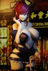 Rule 34 | 10s, 1girl, bare shoulders, breasts, cleavage, cup, drinking glass, female focus, figure, jewelry, key, large breasts, looking at viewer, mamiya marie, mole, mole under eye, necklace, red hair, smile, solo, starless, thighhighs, wine glass, zettai ryouiki
