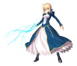 Rule 34 | 1girl, ahoge, armor, armored boots, artoria pendragon (fate), blonde hair, blue ribbon, boots, dress, fate/stay night, fate (series), full body, green eyes, hair ribbon, holding, holding weapon, looking at viewer, ribbon, saber (fate), solo, transparent background, weapon
