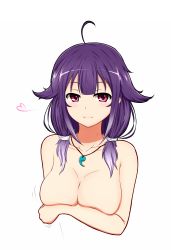Rule 34 | 10s, 1girl, ahoge, bad id, bad pixiv id, breasts, heart, highres, kantai collection, large breasts, nude, personification, pink eyes, purple hair, simple background, smile, solo, taigei (kancolle), tom-ani, twintails, white background