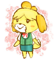 Rule 34 | animal crossing, dog, flabbeycrossing, isabelle (animal crossing), nintendo, red background, standing, white background