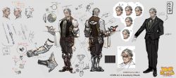 Rule 34 | 1boy, absurdres, butler, character request, character sheet, check copyright, copyright request, facial hair, formal, full body, gauntlets, glasses, goatee, highres, holding, holding tray, knife, long hair, looking at viewer, male focus, mature male, multicolored hair, mustache, nanase miri, official art, ponytail, round eyewear, streaked hair, translation request, tray, war of zodiac, white hair, wrinkled skin