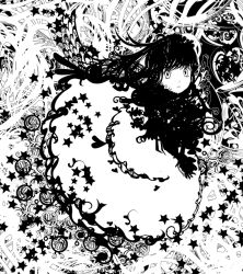Rule 34 | abstract, dress, from above, greyscale, kazaana, long hair, looking up, monochrome, psychedelic, solo