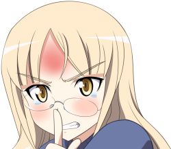 Rule 34 | 00s, 1girl, blonde hair, blush, forehead, glasses, long hair, perrine h. clostermann, solo, strike witches, transparent background, vector trace, world witches series, yellow eyes