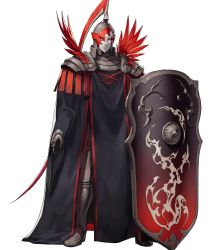 Rule 34 | 1other, armor, armored boots, boots, dai-xt, feathers, fire emblem, fire emblem: three houses, fire emblem heroes, flame emperor (fire emblem), full body, gloves, glowing, glowing eyes, helmet, highres, mask, nintendo, official art, other focus, red eyes, shield, solo, transparent background