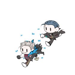 Rule 34 | 2boys, blue hair, bug, butterfly, cane, cape, chibi, coat, fate/grand order, fate (series), gloves, grey hair, bug, james moriarty (archer) (fate), multiple boys, mustache, pants, sherlock holmes (fate), shoes, short hair