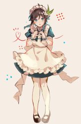 Rule 34 | 1boy, absurdres, alternate costume, apron, black footwear, black hair, blue eyes, blue hair, blush, braid, crossdressing, enmaided, frilled apron, frills, genshin impact, gradient hair, heart, heart hands, highres, maid, maid headdress, male focus, mary janes, multicolored hair, open mouth, pantyhose, puffy short sleeves, puffy sleeves, sainome (imveryfinethx), shoes, short hair with long locks, short sleeves, simple background, solo, trap, twin braids, venti (genshin impact), white pantyhose