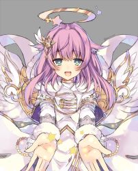 Rule 34 | + +, 1girl, copyright request, dress, green eyes, halo, long dress, long sleeves, looking at viewer, luca (shironeko project), open mouth, outstretched arms, outstretched hand, pink hair, rento (rukeai), smile, solo, star (symbol), wings