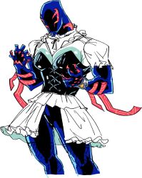 Rule 34 | 1boy, black corset, blue bodysuit, bodysuit, bracelet, collar, commentary, corset, drizzlingprince, english commentary, facing down, fingernails, frilled collar, frilled skirt, frilled sleeves, frills, hands up, highres, jewelry, large pectorals, male focus, marvel, mask, muscular, muscular male, neck ribbon, overskirt, pectorals, red bodysuit, ribbon, sharp fingernails, short sleeves, simple background, skirt, solo, spider-man: across the spider-verse, spider-man (2099), spider-man (series), spider-verse, standing, two-tone bodysuit, white background, white skirt