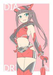 Rule 34 | 1girl, :d, absurdres, bare hips, black panties, blue eyes, blunt bangs, breasts, brown hair, bunji, character name, cowboy shot, crop top, detached sleeves, floating hair, gloves, hair ornament, hand on hilt, hand on own hip, highleg, highleg panties, highres, kamen rider, kamen rider drive, kamen rider drive (series), kurosawa dia, long hair, looking at viewer, love live!, love live! sunshine!!, medium breasts, midriff, miniskirt, mole, mole under mouth, navel, open mouth, panties, ponytail, race queen, red gloves, red skirt, rider-tan, sideboob, skirt, smile, solo, standing, stomach, thighhighs, umbrella, underwear, very long hair