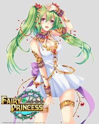 Rule 34 | 1girl, bracelet, breasts, cleavage, fairy princess, green hair, jewelry, long hair, lots of jewelry, necklace, original, purple eyes, shina shina, solo, thighlet, twintails