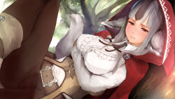 Rule 34 | 1girl, animal ears, belt, black hair, closed mouth, crossed arms, fire emblem, fire emblem fates, grey hair, hood, hood up, long hair, long sleeves, multicolored hair, nintendo, nyc, pants, red eyes, solo, streaked hair, tail, tree, velouria (fire emblem), wolf ears, wolf tail