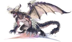 Rule 34 | animal focus, claws, commentary request, dragon, horns, monster hunter, monster hunter: world, monster hunter (series), nejikyuu, nergigante, no humans, partial commentary, scales, simple background, white background, wings