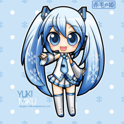 Rule 34 | 1girl, akage-no-hime, aqua eyes, aqua hair, artist request, bare shoulders, blue eyes, blue hair, boots, chibi, detached sleeves, hatsune miku, headset, long hair, looking at viewer, necktie, official art, recolored, skirt, solo, thighhighs, twintails, very long hair, vocaloid, yuki miku