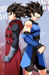 Rule 34 | 2boys, brothers, dbl shallot, dragon ball legends, looking at viewer, monkey tail, multiple boys, red hood, shallot (dragon ball), siblings, standing, tail, twins