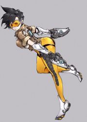 Rule 34 | 1girl, ass, black hair, breasts, goggles, jon tw, large breasts, leg lift, looking at viewer, overwatch, overwatch 1, short hair, smile, solo, thighs, tracer (overwatch)
