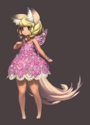 Rule 34 | 10s, 1girl, absurdres, animal ear fluff, animal ears, animal hands, bare shoulders, blade &amp; soul, blonde hair, braid, character request, choker, dress, grey eyes, highres, kim hyung tae, lyn (blade &amp; soul), ribbon choker, short hair, solo, tail, twin braids, twintails, wings