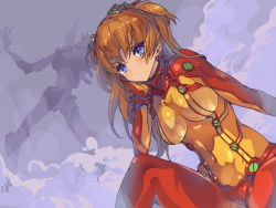 Rule 34 | 00s, 1girl, :&lt;, akaga hirotaka, blue eyes, bodysuit, breasts, brown hair, eva 02, evangelion: 2.0 you can (not) advance, hair ornament, head rest, headgear, highres, large breasts, long hair, looking at viewer, mecha, multicolored clothes, neon genesis evangelion, plugsuit, rebuild of evangelion, red bodysuit, robot, science fiction, see-through, see-through bodysuit, shiny clothes, skin tight, smoke, solo, souryuu asuka langley, test plugsuit, two side up, very long hair, wallpaper, wide hips