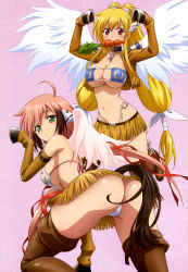 Rule 34 | 2girls, absurdres, ahoge, animal costume, artist request, ass, astraea (sora no otoshimono), bikini, blonde hair, blush, boots, breasts, carrot, choker, cleavage, green eyes, hair ribbon, highres, huge breasts, ikaros, large breasts, long hair, looking back, mouth hold, multiple girls, non-web source, nyantype, official art, panties, pink hair, purple eyes, ribbon, sideboob, sora no otoshimono, swimsuit, tail, twintails, underboob, underwear, very long hair, white panties, wings