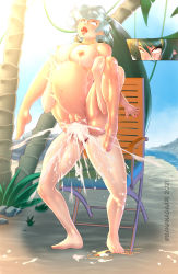 Rule 34 | 1futa, 1girl, aqua hair, beach, bikini, blush, breasts, censored, clothes, cum, cum in pussy, ejaculation, futa with female, futanari, grabbing, grabbing from behind, green hair, highres, huge penis, large breasts, large insertion, large penis, leg grab, legs up, medium breasts, mosaic censoring, multiple girls, nipples, open mouth, partially undressed, pchaos720 (bananagaari), penis, penis grab, phantasy star, phantasy star online 2, pointy ears, ponytail, rolling eyes, sand, sex, sex from behind, smile, standing, standing sex, stomach bulge, swimsuit, tongue, tongue out, vaginal, veins, veiny penis, water