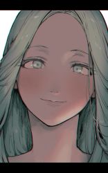 Rule 34 | 1girl, blush, closed mouth, fire emblem, fire emblem: three houses, forehead, green eyes, green hair, highres, ikarin, letterboxed, lips, long hair, looking at viewer, nintendo, portrait, rhea (fire emblem), simple background, solo, white background