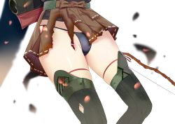 Rule 34 | 1girl, absurdres, black panties, boots, bow (weapon), commentary request, groin, head out of frame, highres, japanese clothes, kantai collection, lower body, ohiya, panties, pantyshot, ribbon, rigging, side-tie panties, simple background, skindentation, skirt, solo, string panties, tasuki, thigh boots, thighhighs, thighs, torn clothes, underwear, weapon, white background, zuikaku (kancolle), zuikaku kai ni (kancolle)