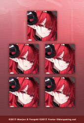 Rule 34 | azur lane, blunt bangs, closed mouth, expression chart, furrowed brow, hair between eyes, hairband, hindenburg (azur lane), horns, mole, official art, open mouth, pink eyes, pointy ears, red hair, second-party source, smile, tongue, tongue out, world of warships, yunsang
