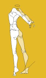 Rule 34 | 1other, anatomy, bad id, bad pixiv id, full body, headless, lowres, nude, orange background, original, sentakki, simple background, solo, solo focus, standing, stretching, tiptoes