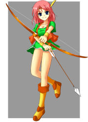 Rule 34 | 1990s (style), 1girl, archer (final fantasy), arrow (projectile), blue eyes, boots, bow (weapon), feathers, female focus, final fantasy, final fantasy v, full body, jacket, lenna charlotte tycoon, long hair, marksman, pink hair, solo, uchouten, weapon