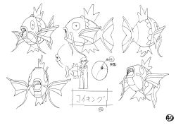 Rule 34 | 1990s (style), absurdres, character sheet, creatures (company), game freak, gen 1 pokemon, highres, looking at viewer, looking to the side, magikarp, multiple views, nintendo, no humans, official art, open mouth, pokemon, pokemon (anime), pokemon (classic anime), pokemon (creature), retro artstyle