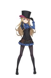Rule 34 | 1girl, adjusting clothes, adjusting headwear, black footwear, black gloves, black hat, black pantyhose, blonde hair, blue bow, blue eyes, boots, bow, frills, full body, gloves, gun, handgun, hat, highres, holding, holding gun, holding weapon, knee boots, long hair, looking at viewer, official art, pantyhose, pistol, pointing, pointing at viewer, pouch, princess (princess principal), princess principal, princess principal game of mission, solo, standing, transparent background, weapon