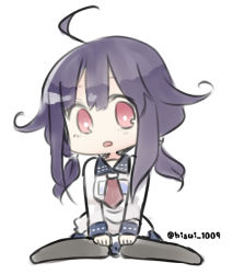 Rule 34 | 10s, 1girl, ahoge, blue hair, chibi, hisui (kimochi), kantai collection, long hair, looking at viewer, low twintails, neckerchief, open mouth, pantyhose, red eyes, school uniform, serafuku, sitting, skirt, solo, taigei (kancolle), twintails, wariza, whakle, whale
