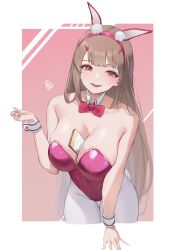 Rule 34 | 1girl, :d, animal ears, bare shoulders, between breasts, blush, bow, bowtie, breasts, cellphone, cleavage, cropped legs, detached collar, fake animal ears, fake nails, fake tail, goddess of victory: nikke, heart, highleg, highleg leotard, highres, horns, large breasts, leotard, light brown hair, long hair, nail polish, open mouth, pantyhose, pepeo, phone, pink eyes, pink horns, pink leotard, rabbit ears, rabbit tail, red bow, red bowtie, sidelocks, smartphone, smile, solo, strapless, strapless leotard, tail, thigh gap, viper (nikke), viper (toxic rabbit) (nikke), white nails, white pantyhose, wrist cuffs