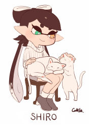 Rule 34 | + +, 1girl, animal, animal on lap, artist name, callie (splatoon), cat, closed mouth, commentary, coula cat, green eyes, grey footwear, grey skirt, heterochromia, inkling, long hair, long sleeves, mask, miniskirt, mole, mole under eye, nintendo, on lap, petting, pointy ears, ribbed sweater, shoes, signature, simple background, sitting, skirt, smile, socks, solo, sweater, tentacle hair, translated, turtleneck, very long hair, white background, white cat, white socks, white sweater, wooden chair, yellow eyes