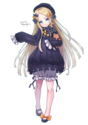 Rule 34 | 1girl, abigail williams (fate), bad id, bad pixiv id, black bow, black dress, black hat, blonde hair, blue eyes, bow, commentary request, dated, dress, fate/grand order, fate (series), full body, hair bow, hat, highres, hugging object, long hair, long sleeves, looking at viewer, miyamae porin, multiple hair bows, orange bow, parted bangs, polka dot, polka dot bow, signature, simple background, sleeves past fingers, sleeves past wrists, solo, stuffed animal, stuffed toy, teddy bear, very long hair, white background